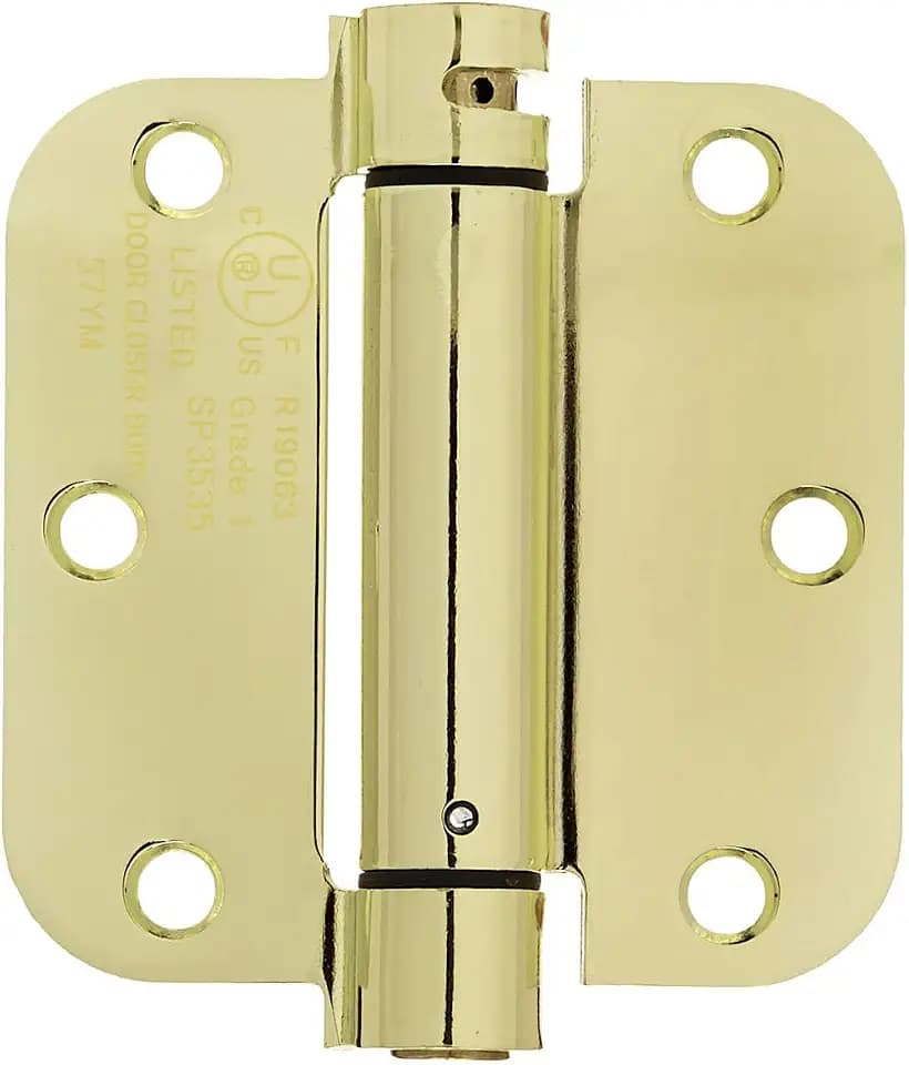 Amazon Basics Self-Closing Door Hinge, 3.5 Inch x 3.5 Inch, Polished Brass, 1-Piece, Hardware Included