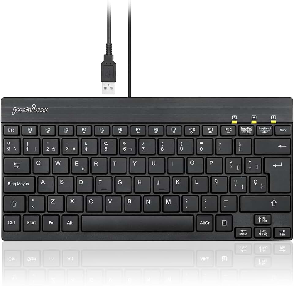 Perixx PERIBOARD-426 Mini-Tastatur mit niedrigem Profil und USB-Kabel, Schwarz, spanische Konfiguration