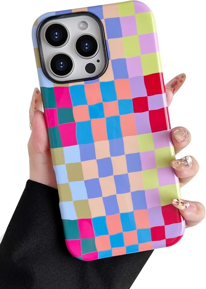 Compatible for iPhone 15 Pro Max Case Cute Colorful Checkered Case