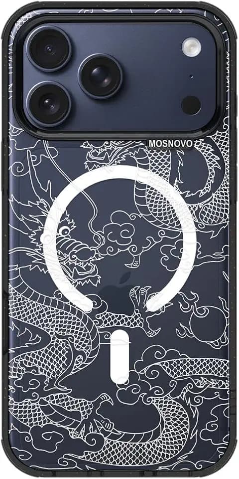 MOSNOVO for iPhone 17 Pro Max Case for MagSafe, White Dragon, Black