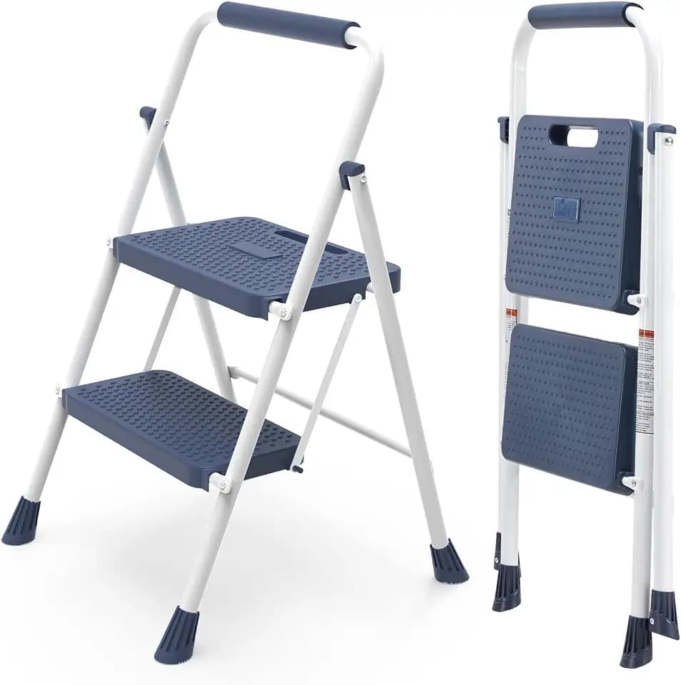 Smug Step Ladder, 2 Step Stool Foldable with Anti-Slip Pedal & Handrail