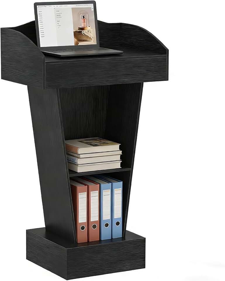 aboxoo Podium Stand - Modern Podium Lectern with Laptop Shelf and Storage, Portable Lectern Podium Stand with Wooden Heavy Base, Ideal for Classroom, Office, Church, and Reception Areas(Black)