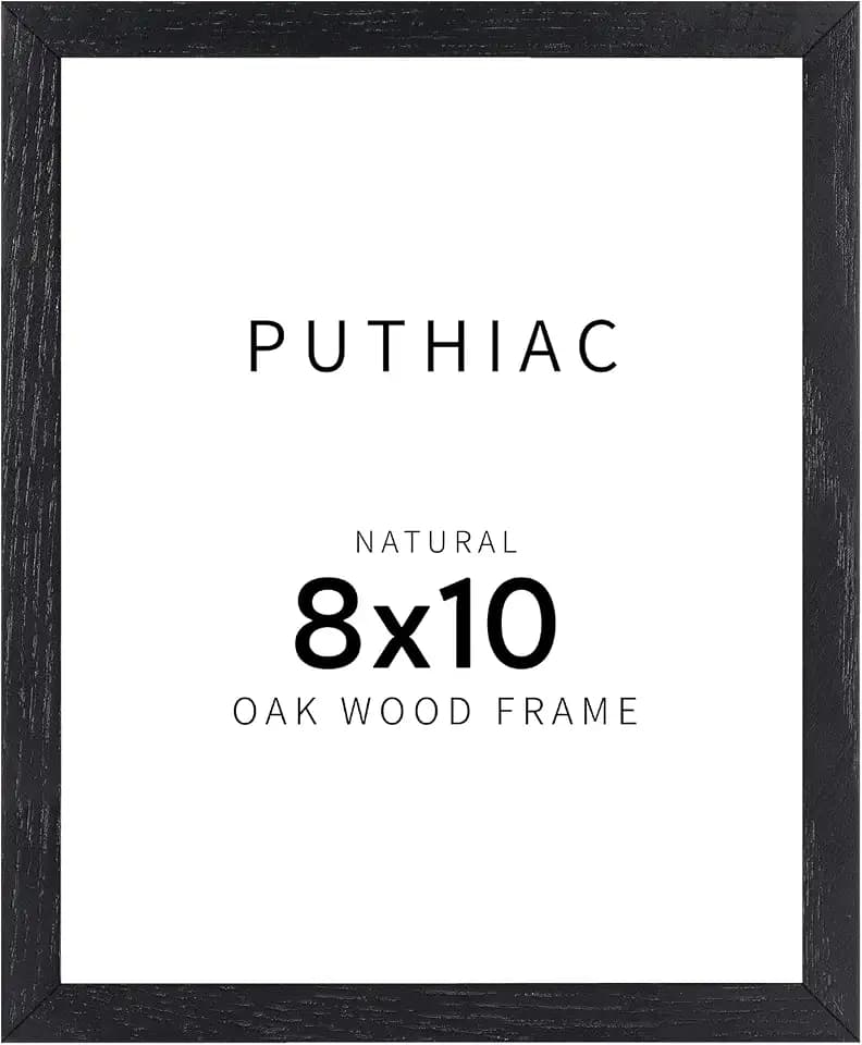 puthiac 8x10 Solid Oak Wood Picture Frame, Black, 1 Pack