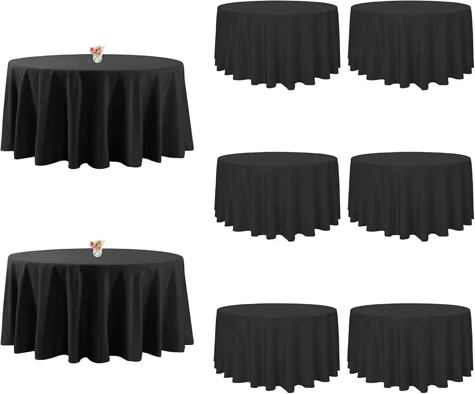 8 Pack Black Round Tablecloths 90 Inch, Premium Soft Polyester Table Cloth, Water Resistant & Wrinkle Free, Washable Circular Fabric Covers for Weddings, Parties, Banquets and Dining Tables