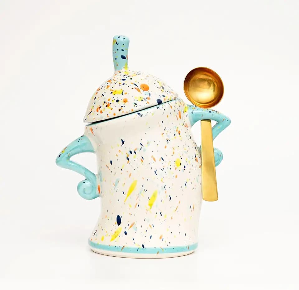Canister With Attitude - Attitude Jar, Ceramic Airtight Food Storage Container with Spoon for Tea, Coffee, Sugar, Flour, Cute Kitchen Decor (Cyan)