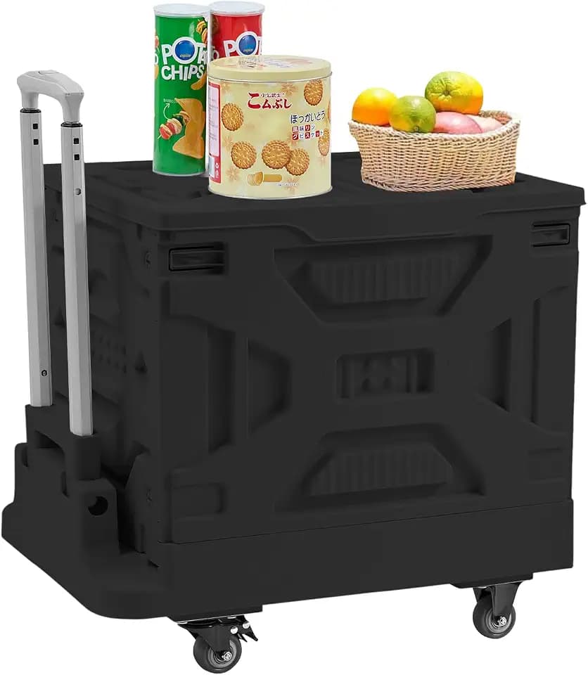 VECELO Foldable Shopping Cart with Wheels, Collapsible Rolling Crate for Groceries, Folding Storage Box with Handle, Three Modes of Use, Ideal for Teacher, Trip, Outdoors, Etc., 16GAL, Black