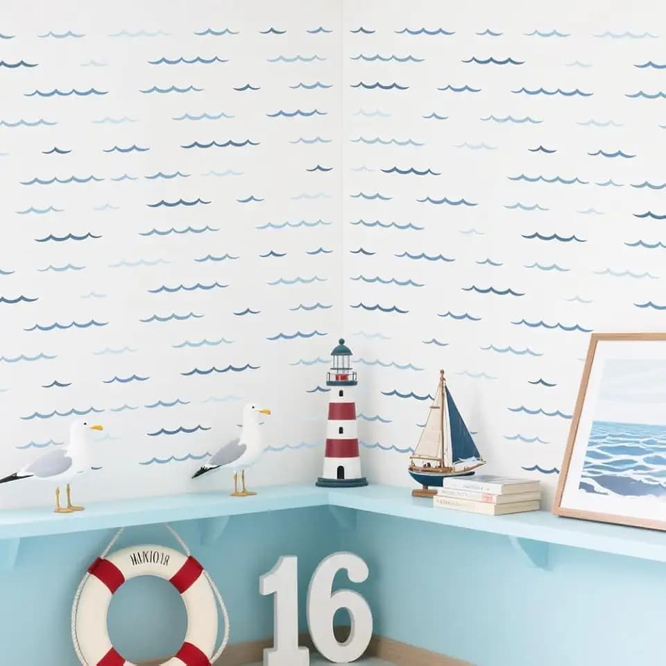 SUPERDANT 4 Sheets Blue Ocean Wave Wall Stickers Wall Decor Peel and Stick