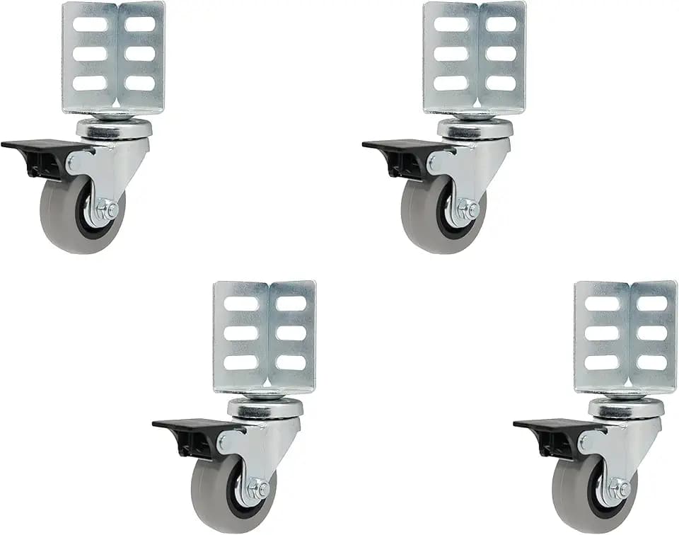 Shepherd 1-7/8" TPR 360-lb. Total Capacity Swivel Corner Casters with Top Locking Brake and Non-Marking Wheels, 360° Swivel Side-Mount Corner Caster Wheels, Set of 4, Gray