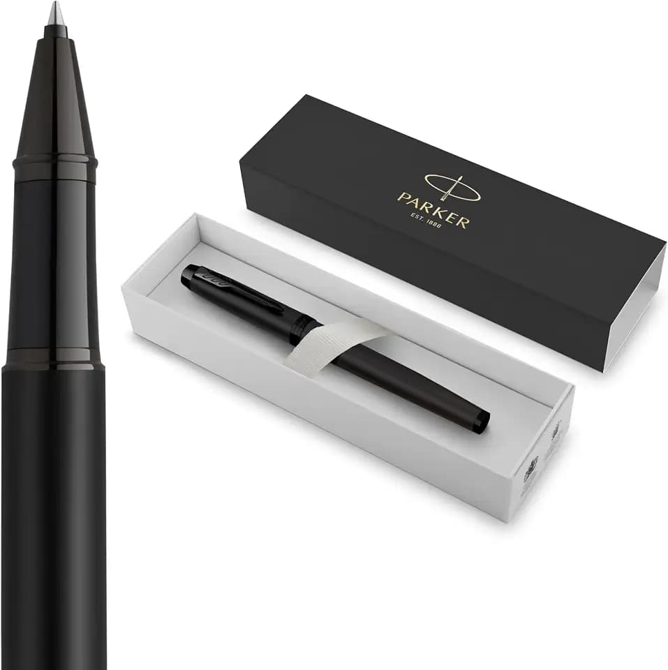Parker IM Rollerball Pen, Fine Point, Matte Black with Black Trim, Black Ink Refill, Gift Box – Modern Design, Smooth Writing