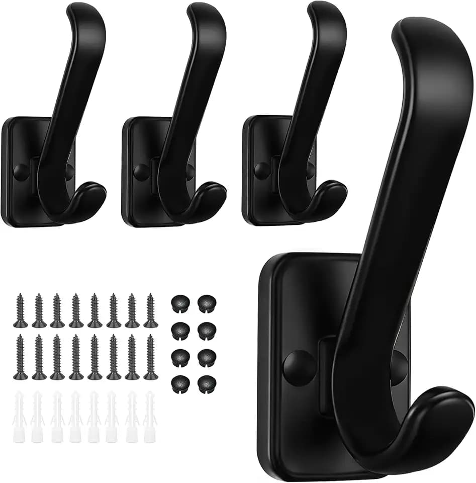 Coat Hooks Heavy Duty - Metal Wall Hooks Wall Mount with Concealed Screw Design Matte Black Hooks for Hanging Towel, Key, Robe, Scarf, Entryway Closet Mudroom Bathroom