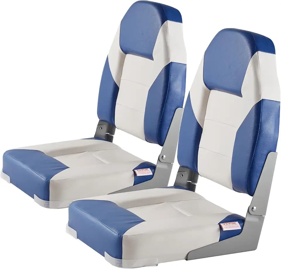 VEVOR 2-Pack 21.85" High Back Boat Seat with Thickened Sponge Padding and Hinge, Fold-Down Boat Captain Chairs, Easy to Store, Ideal for Fishing, Sightseeing