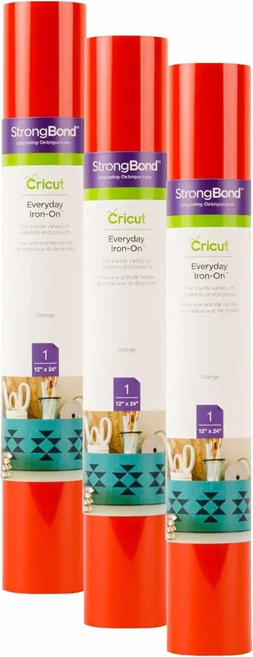 Cricut Everyday Iron On, Orange - 3-Pack of 2ft Rolls (12"x24") Heat Transfer Vinyl for Shirts, Hats, Décor & More