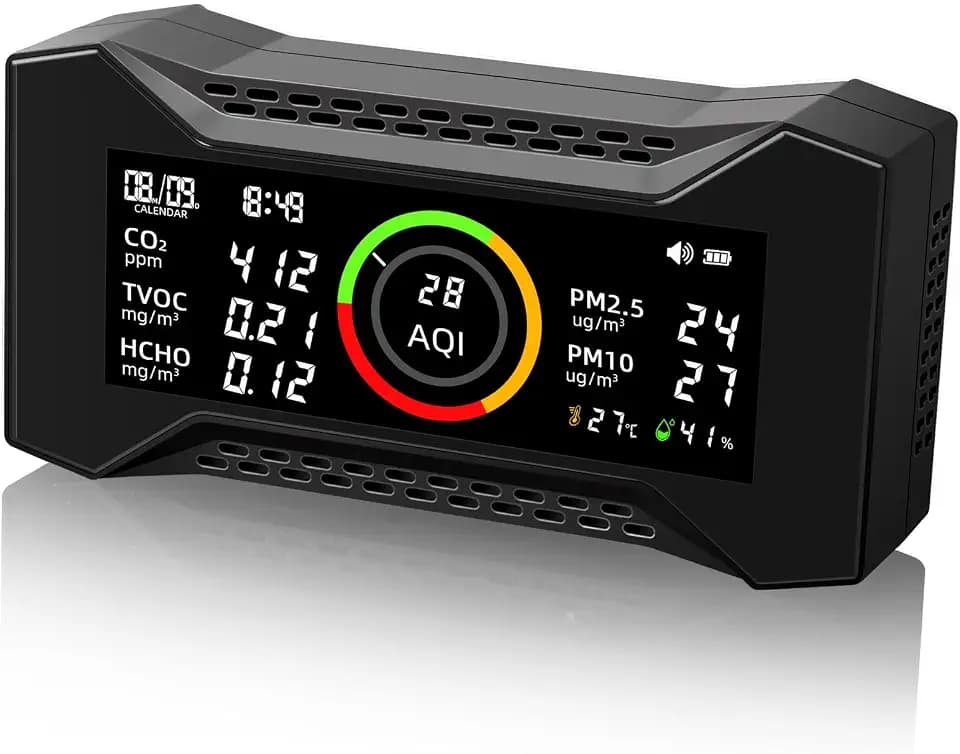 8-in-1 Air Quality Monitor Indoor, CF-20 Portable Air Quality Tester CO2 Monitor (PM2.5, PM10, CO2, VOC, Formaldehyde, Humidity, Temp) Wildfire Protection Long Battery Life & Real-Time Data