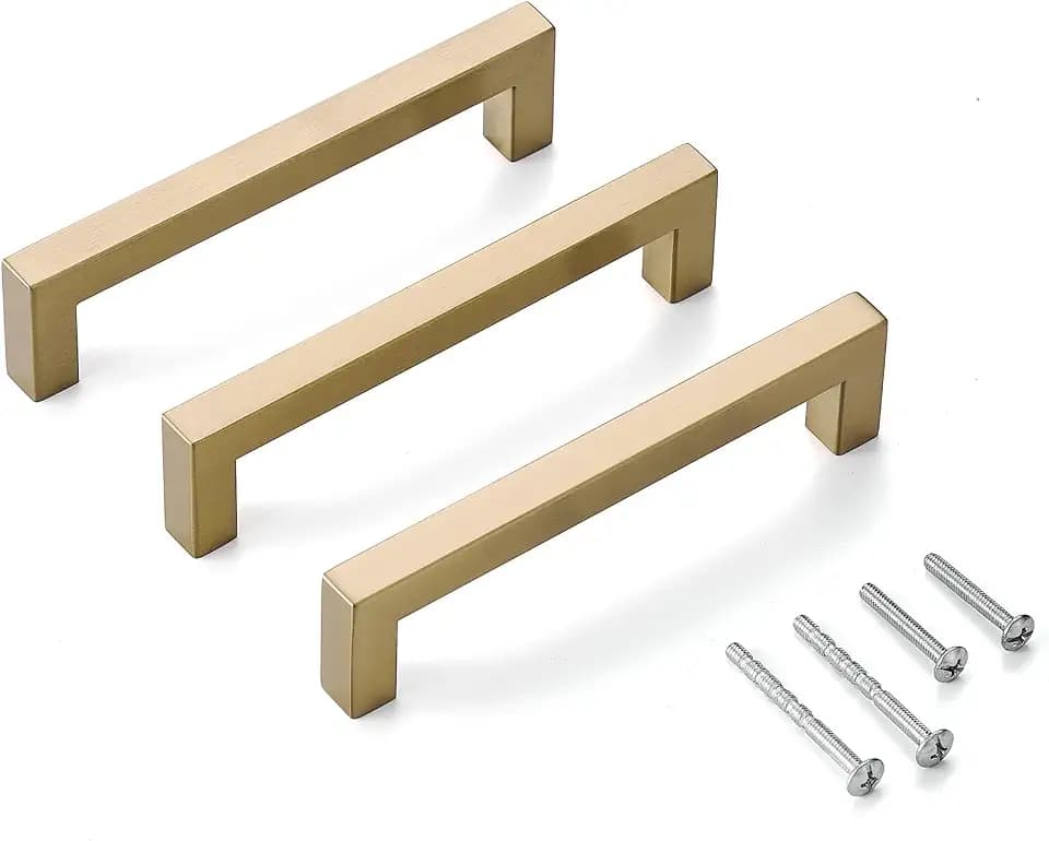 30 Pack Champagne Cabinet Pulls 5 Inch Hole Center Square Champagne Bronze Cabinet Handles Dresser Drawer Handles Stainless Steel Kitchen Handles for Cabinets Kitchen Hardware