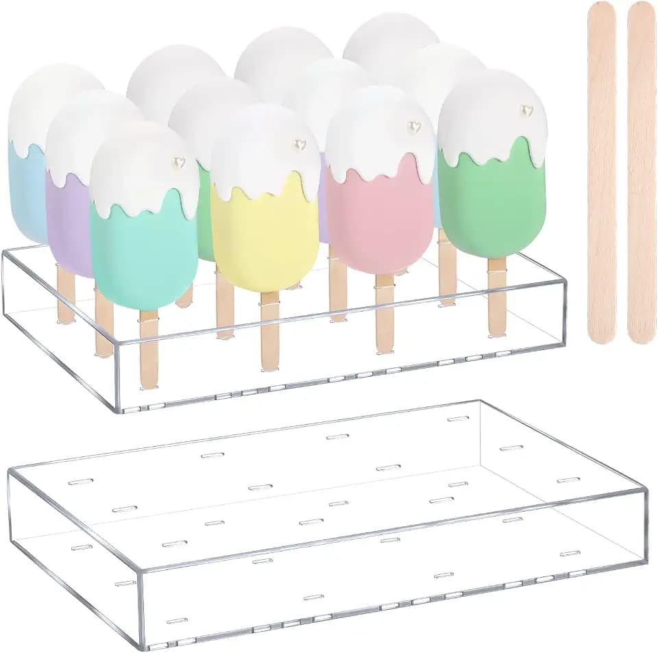 Gejoy 2 Pcs Acrylic Cakesicle Stand Display with 100 Wood Sticks