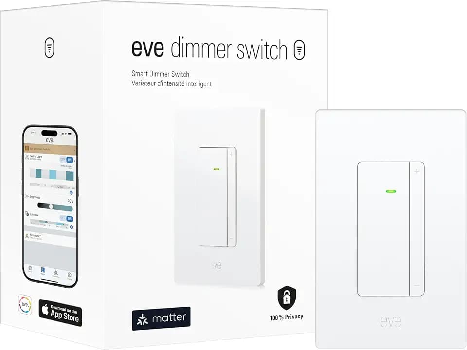 Eve Dimmer Switch (Matter) – Smart Dimmer Switch, for Alexa/Apple/Google/SmartThings/Home Assistant; for Single-Pole switches; Requires Thread Border Router and Neutral Wire; UL-Certified