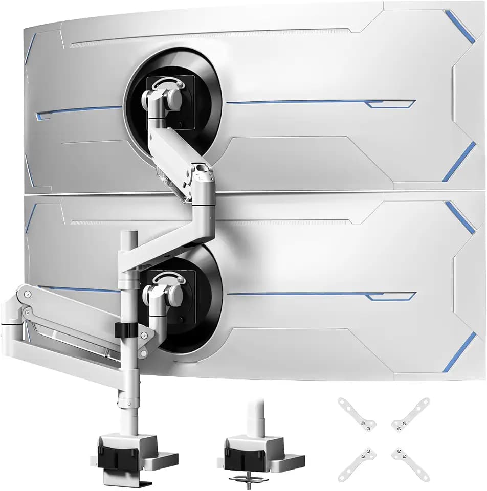 24-57 Zoll Dual Vertikale Monitorhalterung, Gewicht bis zu 26,9 kg, Weiß
