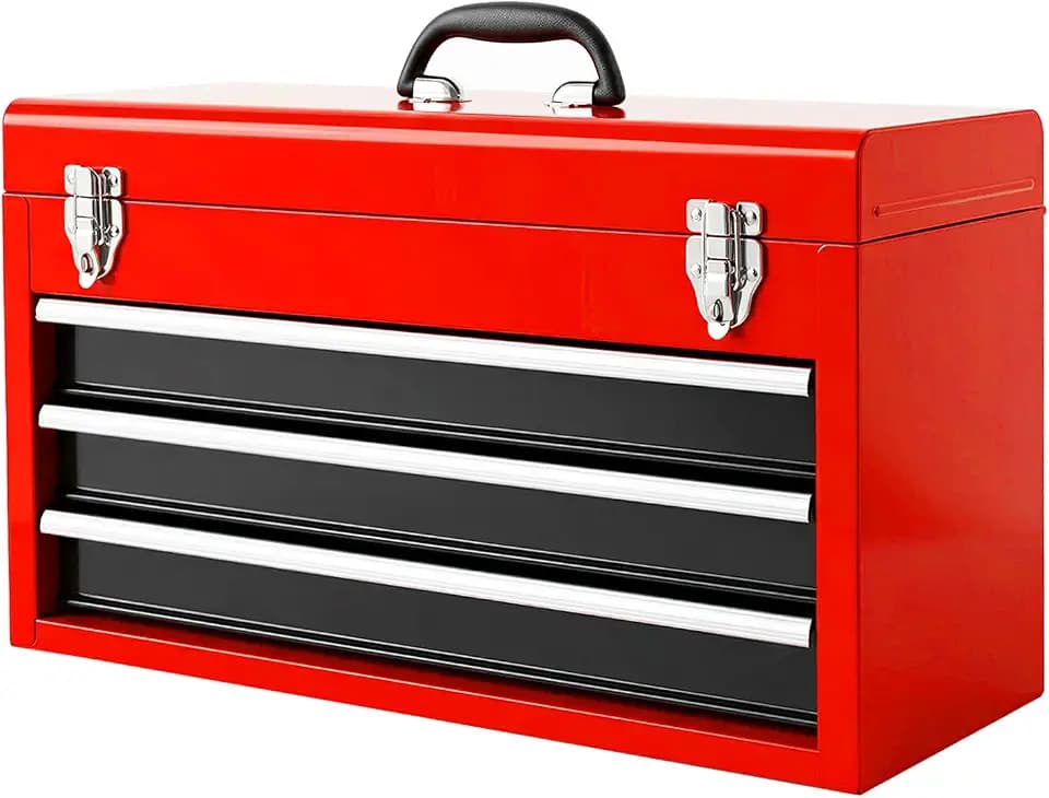 BIG RED Metal Tool Box, 20.5-inch, Portable Metal Tool Box with 3 Drawers