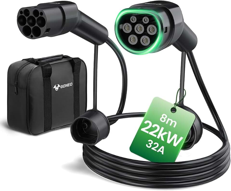 GONEO Typ 2 Ladekabel 22kW 32A 8M 3 Phasig E Auto Ladekabel Elektroauto Typ 2 Modus 3 für EV/PHEV mit Tragetasche