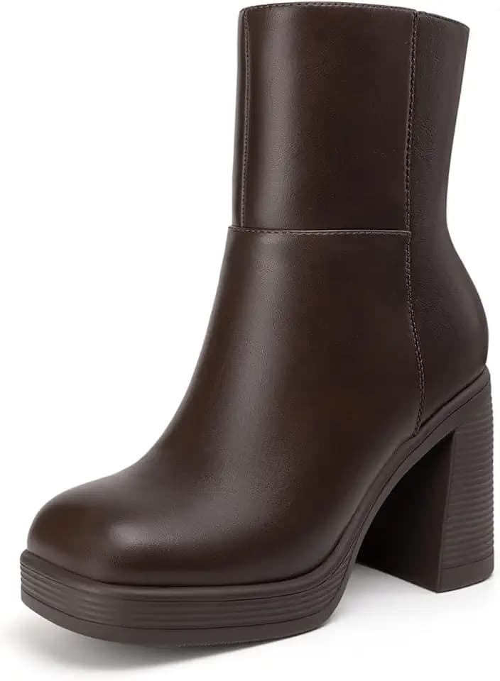 Athlefit Women's High Chunky Heel Platform Ankle Boots