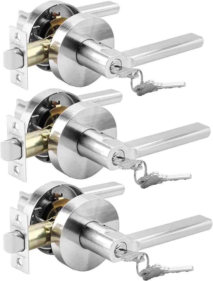 3 Packs Heavy Duty Zinc Entry Door Lever Lock with Same Keys