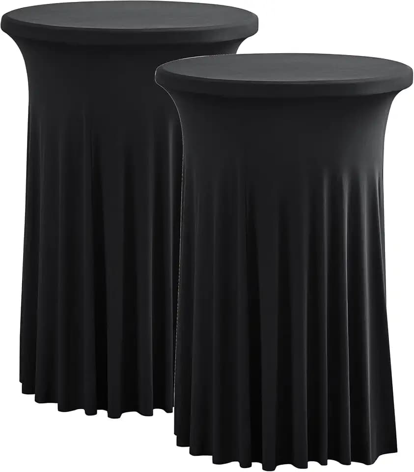 2 Pack Highboy Cocktail Table Cover Skirt Bar Tablecloth (32" x 43", Black)