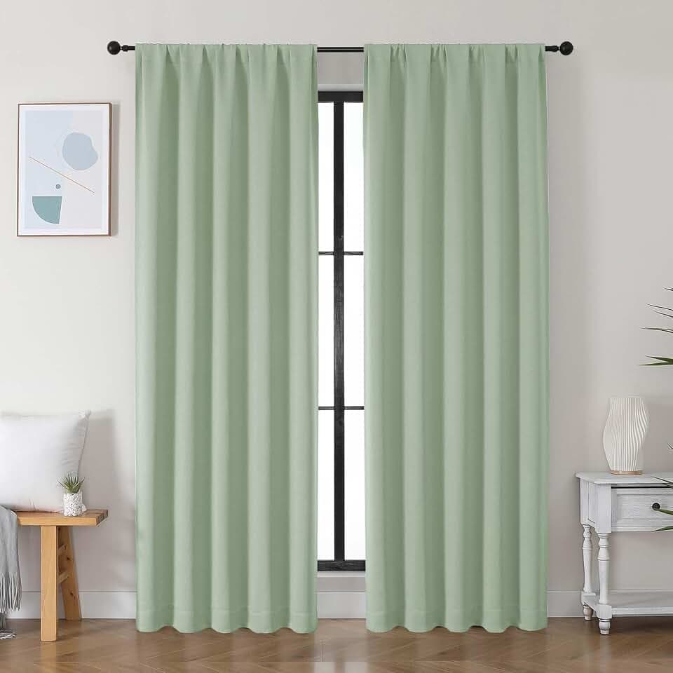 Simplebrand Ava Light Green Blackout Curtains for Bedroom 84 Inch Length 2 Panels Set, Solid Thermal Insulated Privacy Nursery Window Treatment Curtains Blackout Drapes, W50 x L84 Inch, Light Green