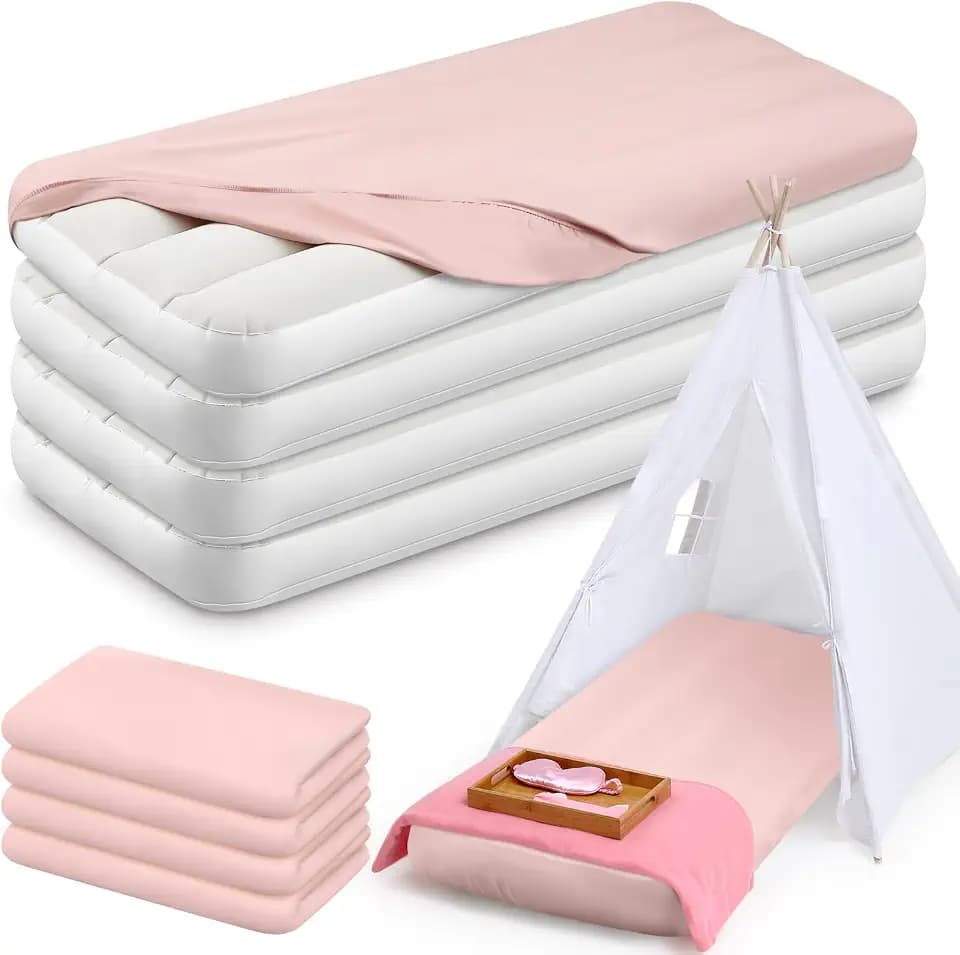 Windyun 4 Sets Kids Air Mattress Bulk with Fitted Sheet, Pink