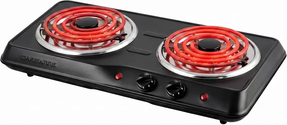 OVENTE Electric Double Burner, 1700W Coil Hot Plate, Black BGC102B
