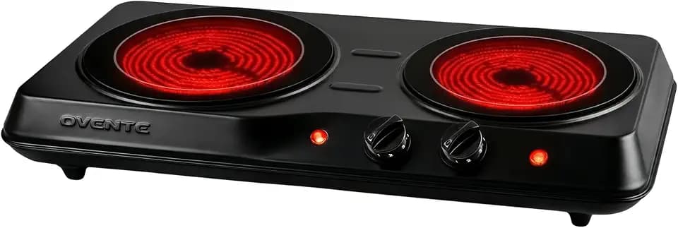 OVENTE Electric Infrared Double Burner, 1700W Hot Plate, Black BGI102B