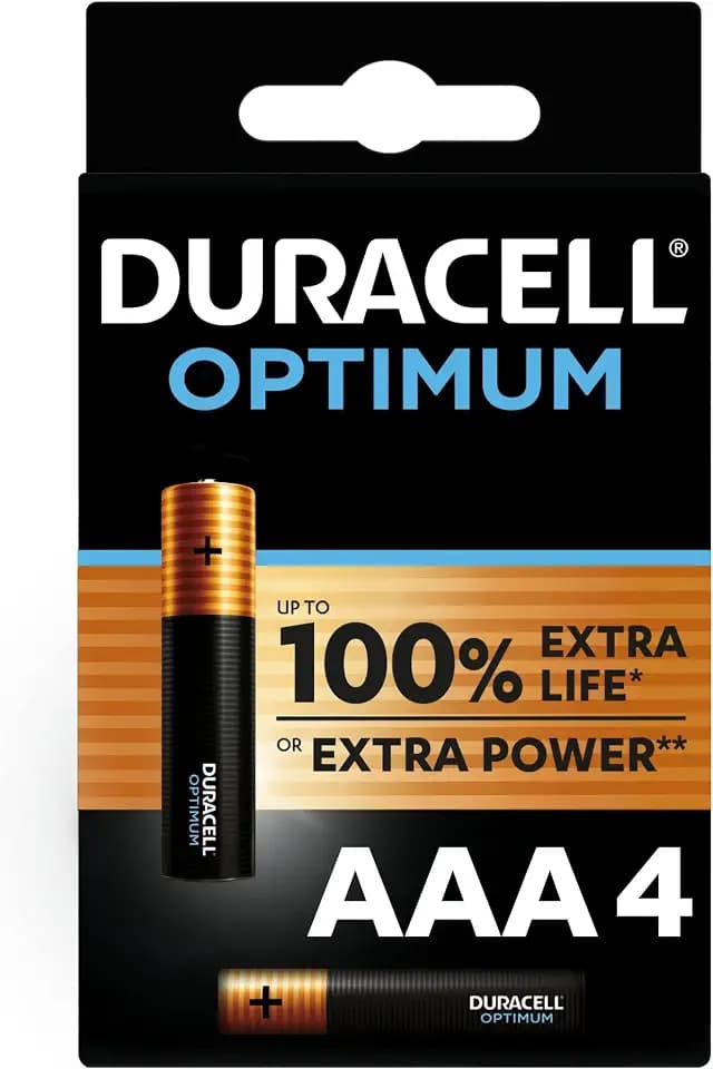 Duracell - Optimum AAA Alkaline Batterien, 1,5 Volt LR03 MX2400, 4 Stück