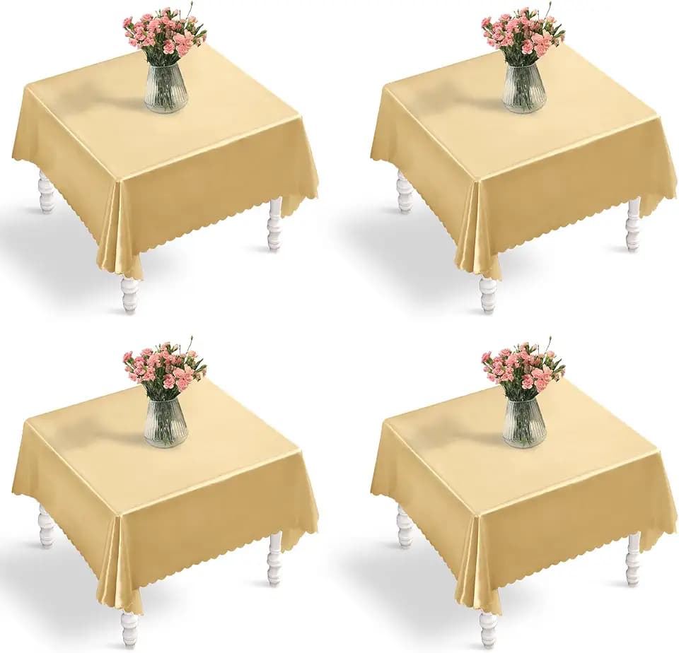 Entisn Gold Satin Tablecloth 54x54, 4 Pack Wave Edge Table Cover