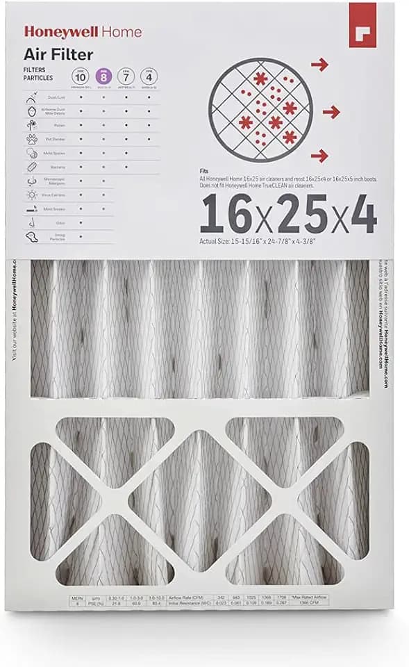 Honeywell Home 16x25x4 MERV 8, AC Furnace Air Filter, 1 PACK