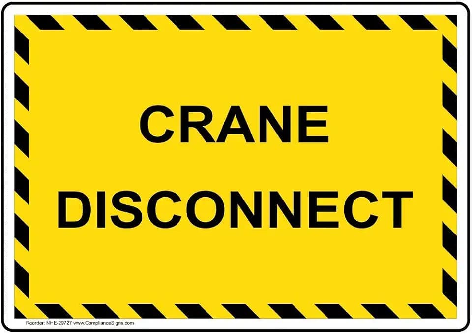 ComplianceSigns.com Crane Disconnect Label Decal, 5x3.5 in. 4-Pack Vinyl for Worksite Industrial Notices