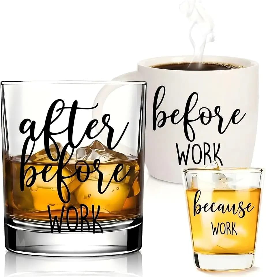 Physkoa Funny Before & After Work Whiskey Glass – Coworker Leaving Gifts for Men, Funny Boss Gifts, Office Gag Gifts, Retirement & Employee Appreciation Gifts