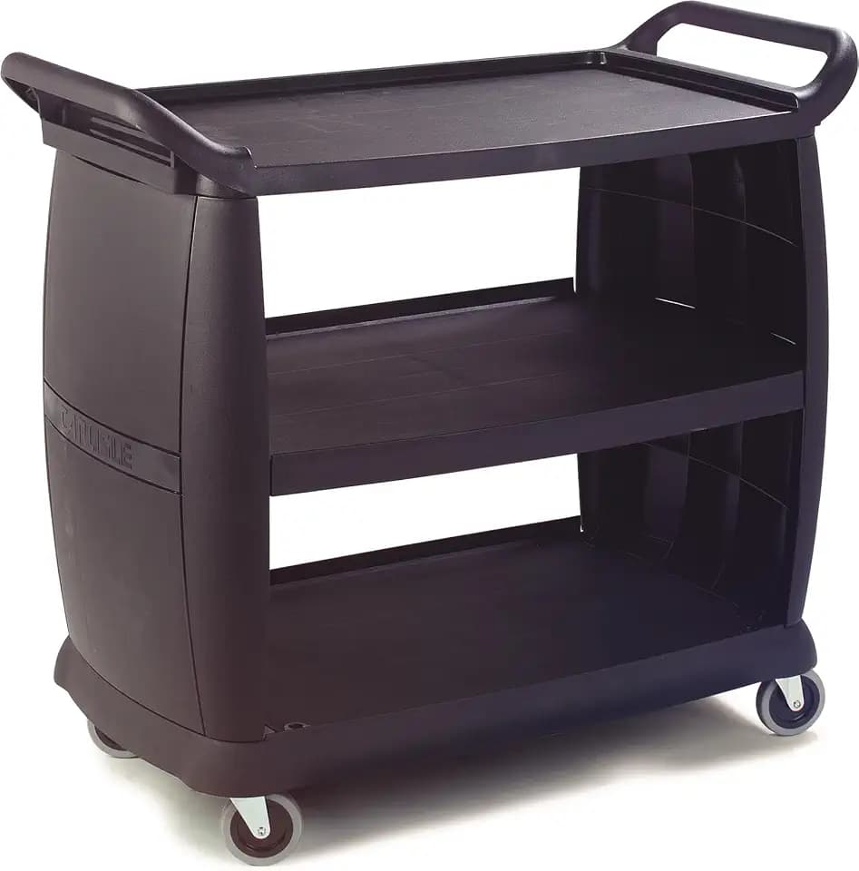 Carlisle FoodService Products Large 3-Shelf Plastic Bussing Cart, Black