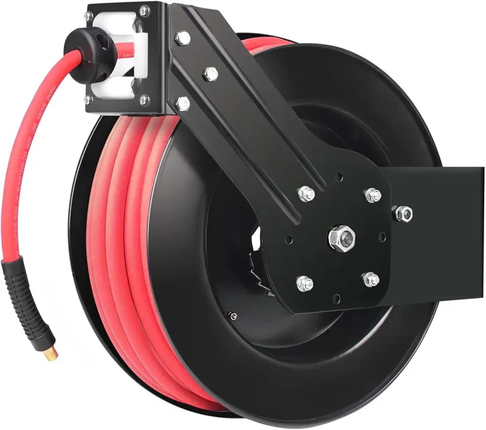 MaxWorks 50998 50ft Auto Rewind Retractable Reel with 3/8" x 50' Air Hose with Brass Fittings
