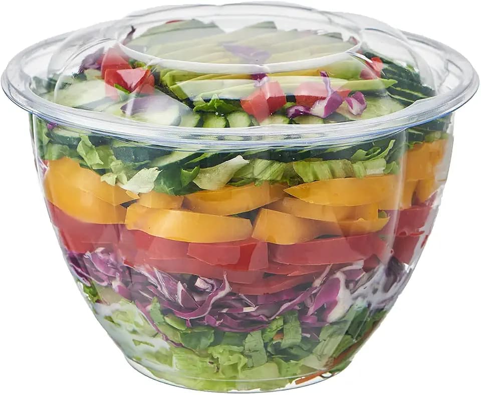 Jaluxing [48 oz. 50 Sets Clear Plastic Salad Bowls with Airtight Lids Disposable To Go Mixing Containers Serving for Fruit, Quinoa, Lunch and Meal Prep