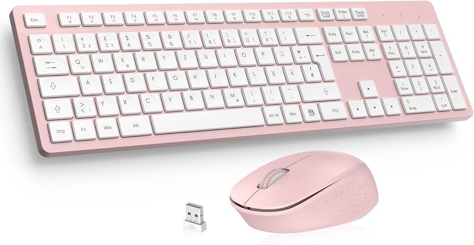 LeadsaiL K786 Tastatur Maus Set Kabellose, Tastatur und Maus, QWERTZ Deutsches Layout Funktastatur mit Maus, Flüsterleiser Tastenanschlag, 2.4 GHz mit 2-in-1 USB Nano Empfänger für PC/Laptop