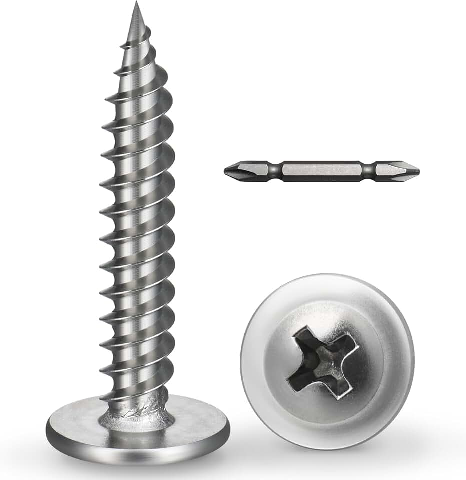 #8 x 1 Inch Wood Screws Phillips Modified Truss Head Stainelss Steel 410 Self Tapping Metal Screws,Silver(1Ib,170Pcs)