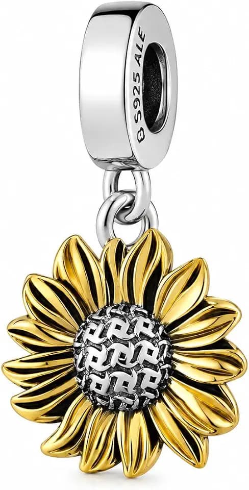 Golden Sunflower Charm, 14K Gold Plated Sunflower Charm Compatible with Pandora Bracelets & Necklaces, Flower Jewelry, Nature Lover Gift