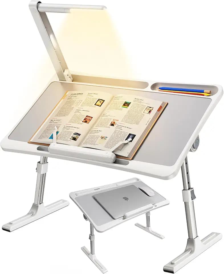 Laptoptisch Betttisch mit LED Lampe,Klappbar Laptop Tisch Höhenverstellbar Lapdesk für Bett Tabletttisch,Laptop Stand Kompatibel mit 17" Laptops für Sofa Couch Tablett Frühstück Buchständer