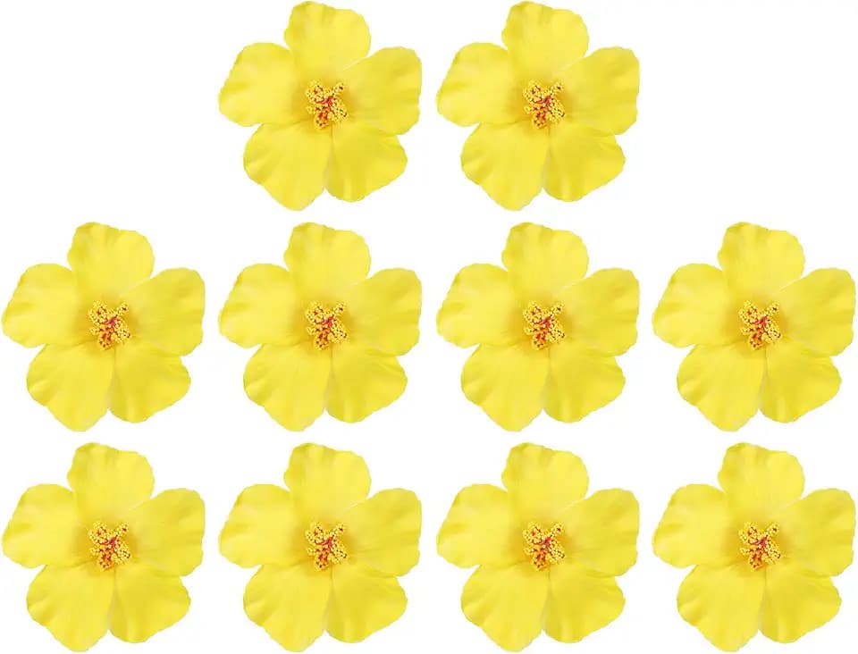 PATIKIL Hawaiian Hibiscus Flowers, 10 Pack Artificial Flowers Hair Clip DIY Foam Hibiscus Flower for Tabletop Decoration Party Favors Supplies, Yellow
