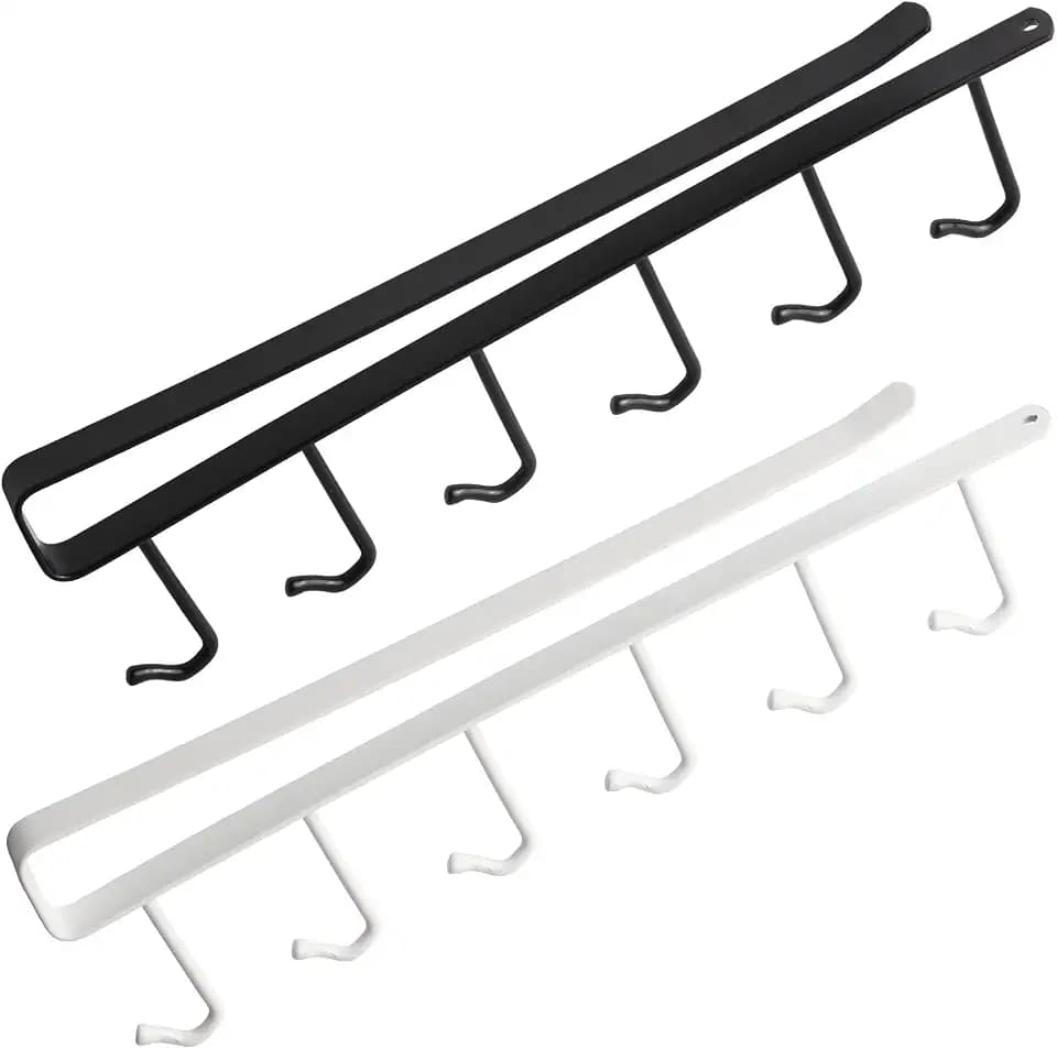 Under Cabinet Hooks 2 Pack, Space-Saving Slide-On Hanger, No Drilling Under Shelf Rack for Kitchen Mugs, Cups, and Wardrobe Organizer