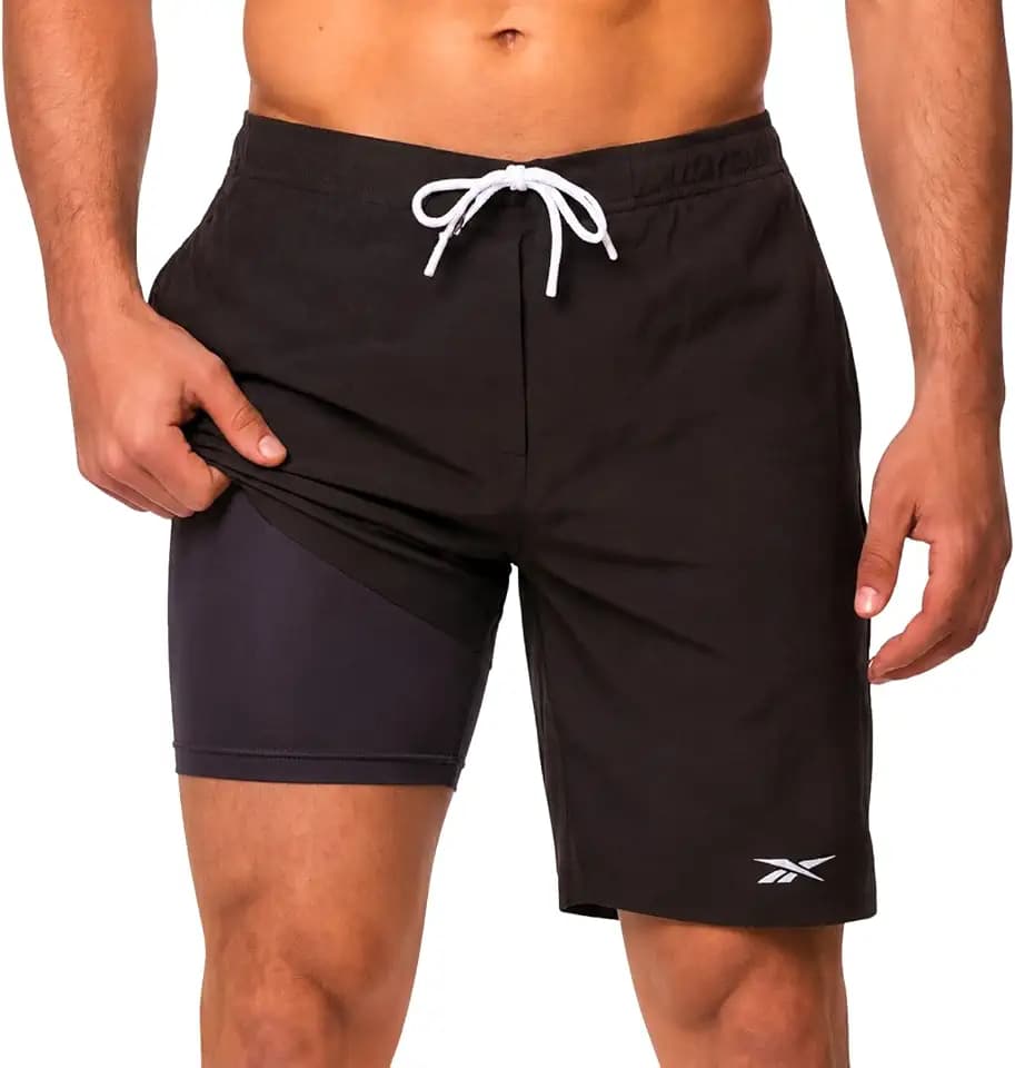 Reebok Men's 9" Swim Trunks, Compression Liner Boardshorts, Bathing Suit