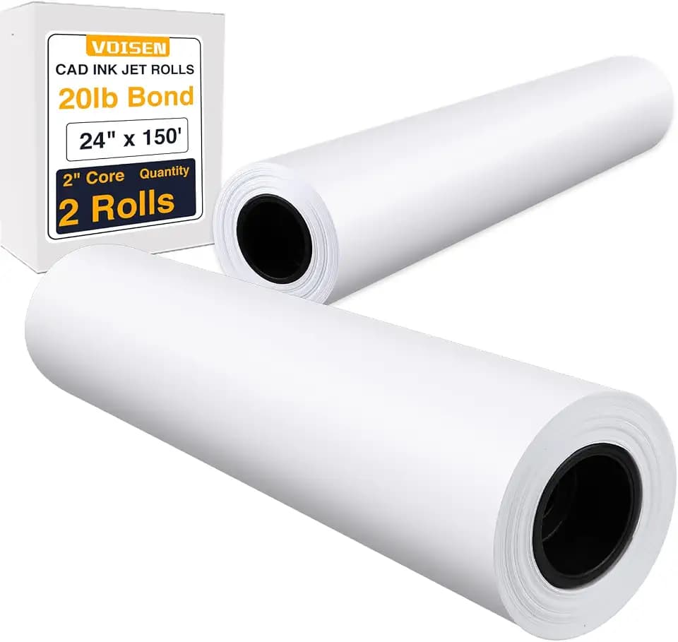 VOISEN Wide Format Paper, 2 Rolls Plotter Paper 24 In x 150 Ft