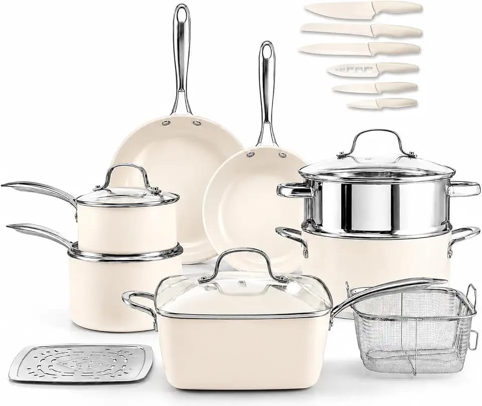 GOTHAM STEEL 20 Pc Ceramic Cookware Set with Knives Set