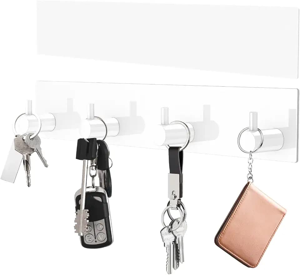 VIS'V Key Holder Wall Mount, Large Adhesive Key Hanger with 4 Hooks, White