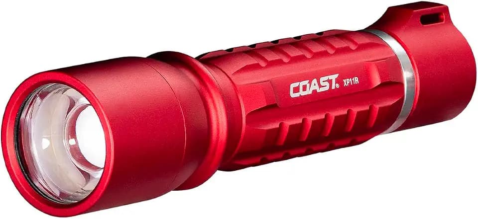Coast XP11R 2600 Lumen USB-C Rechargeable LED Flashlight with Slide Focus® and Pure Beam® Focusing Optic, 4 Light Modes, Red