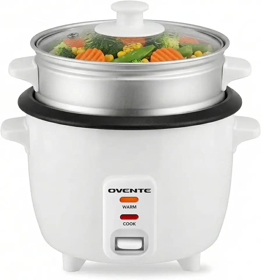 OVENTE 5-Cup Electric Rice Cooker and Food Steamer, White RCS01W